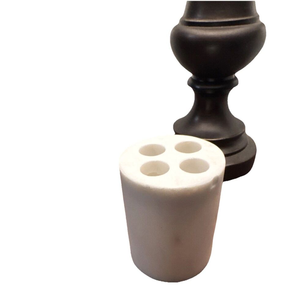 White Marble Toothbrush Holder, Modern Matte Finish, Freestanding, Four Slots